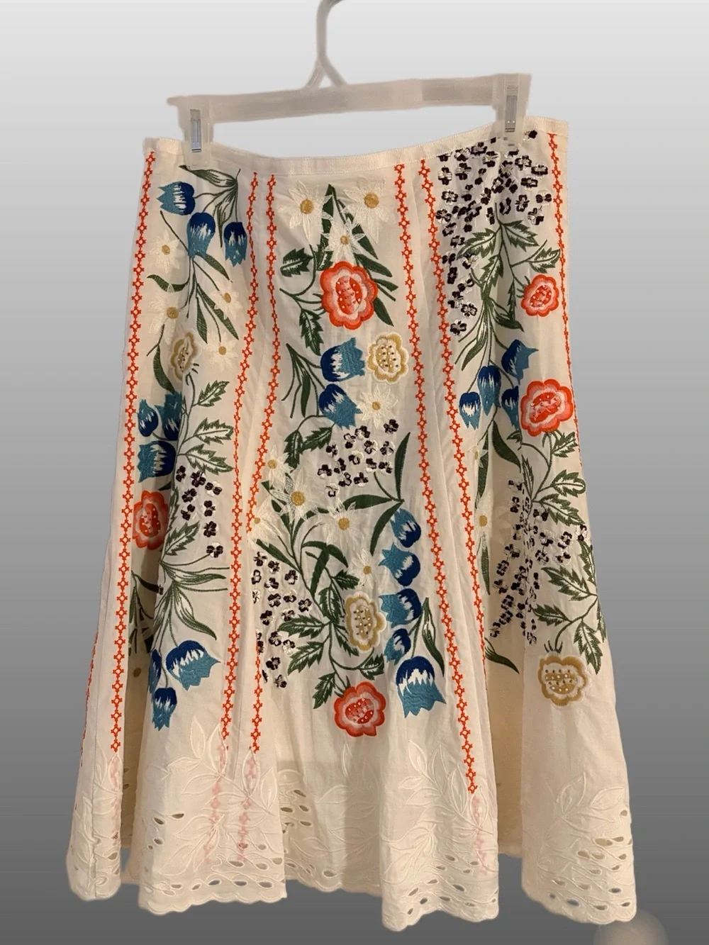 Boston Proper Embroidered Floral Midi Skirt - Size 6 - Picture 1 of 8